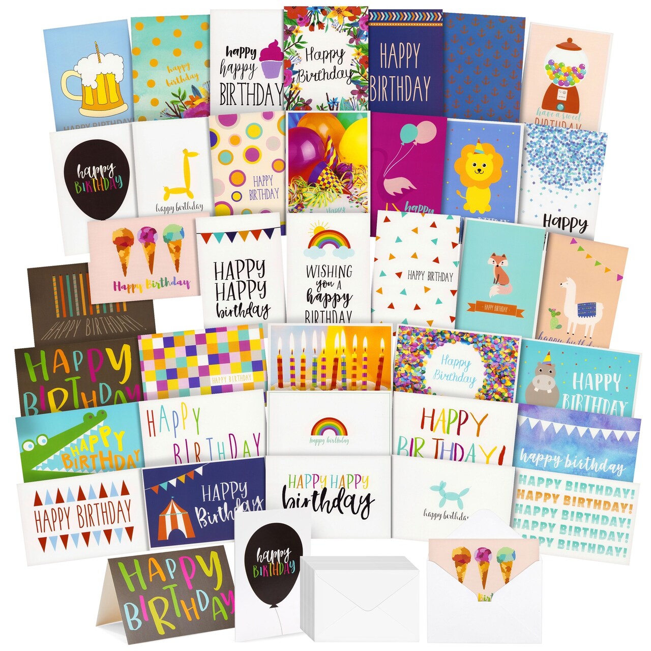 BEST PAPER GREETINGS Birthday Cards - Assorted Birthday Cards Blank Inside - Blank Note & Envelope Pack - 4x6 in, Pack of 36, Multicolor